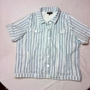 DG2 Diane Gilman Short Sleeve Striped Denim Jeans Jacket Stretch